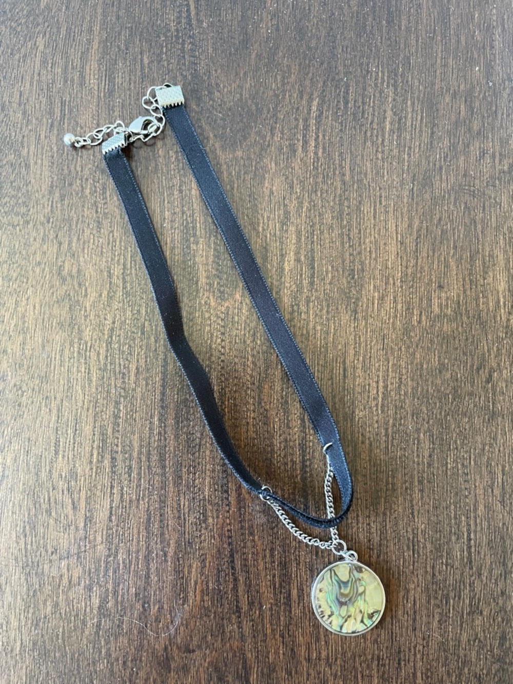 Black Velvet Choker Necklace with Abalone Pendant